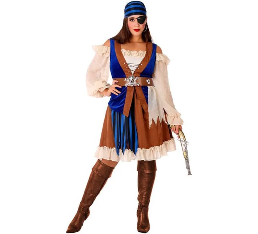 Costume da pirata marrone e blu per donna
