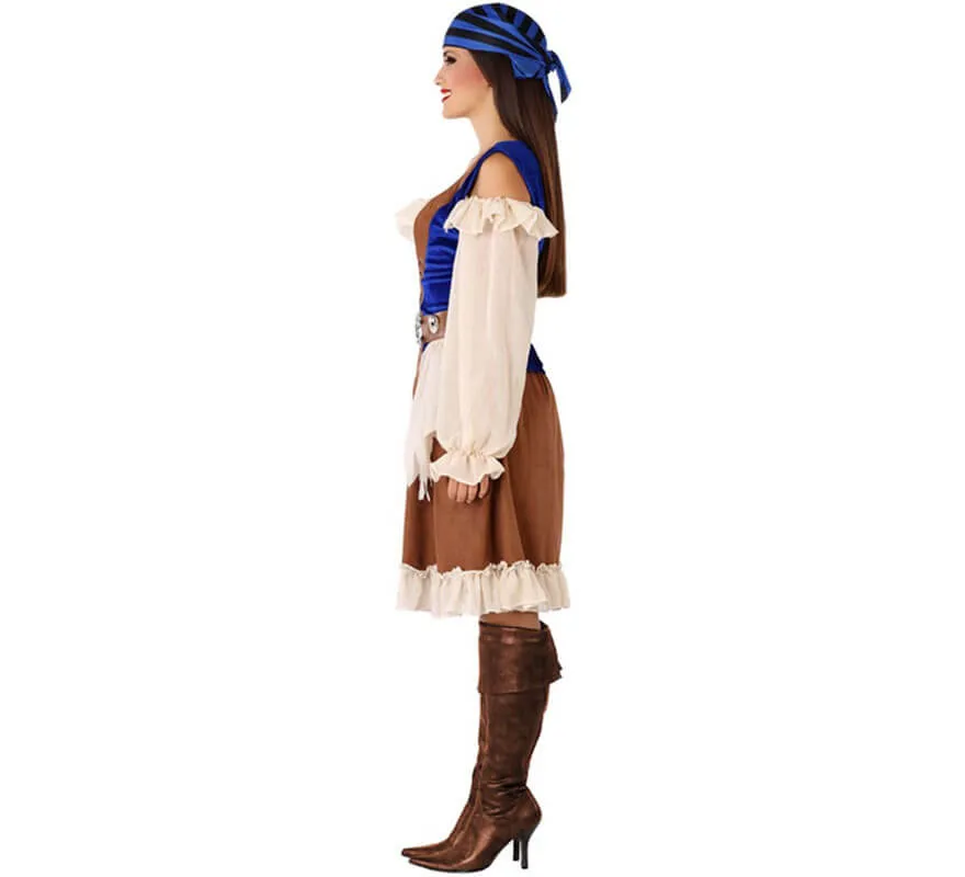 Costume da pirata marrone e blu per donna