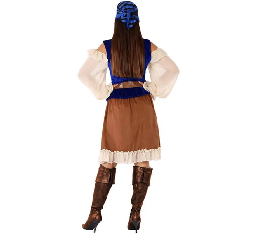 Costume da pirata marrone e blu per donna