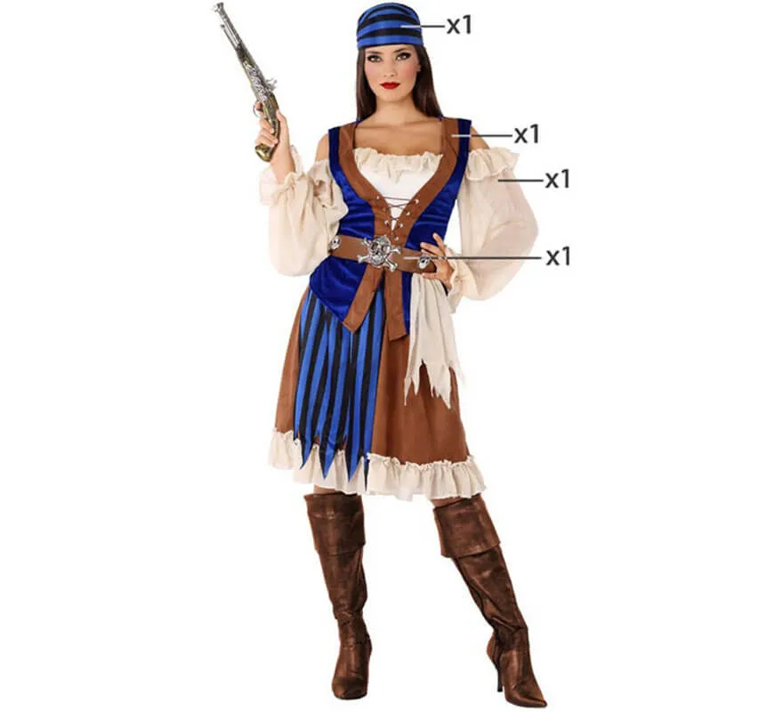 Costume da pirata marrone e blu per donna