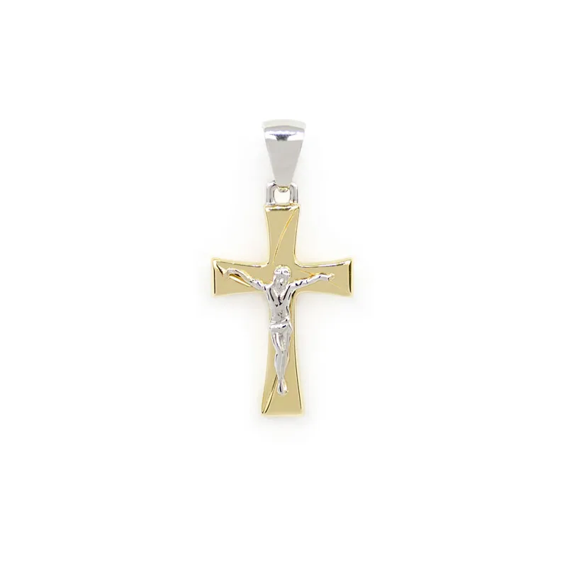 Croce in oro giallo e oro bianco con Gesù