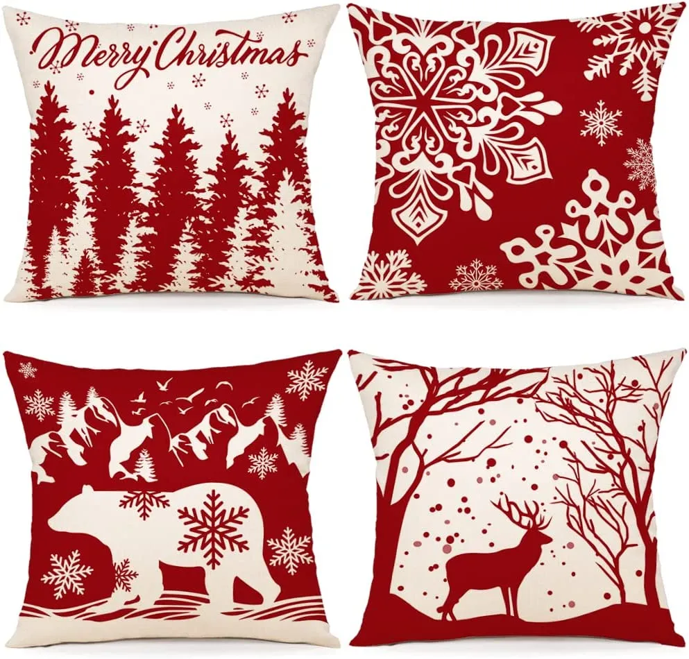 Cuscini Natalizi per Divano 4 Pack Federe Cuscini Divano 45x45 Federe Cuscini Natalizi Cotone e Lino Biancheria Cuscini per Diva