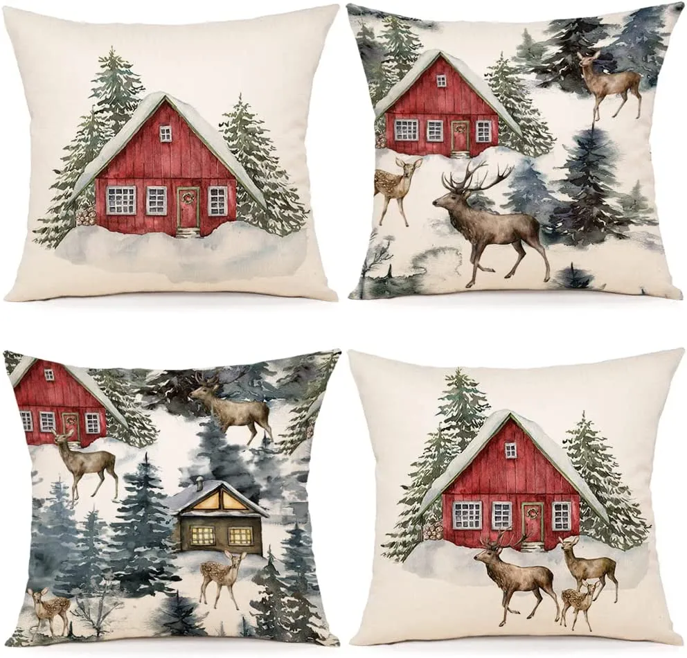 Cuscini Natalizi per Divano 4 Pack Federe Cuscini Divano 45x45 Federe Cuscini Natalizi Cotone e Lino Biancheria Cuscini per Diva