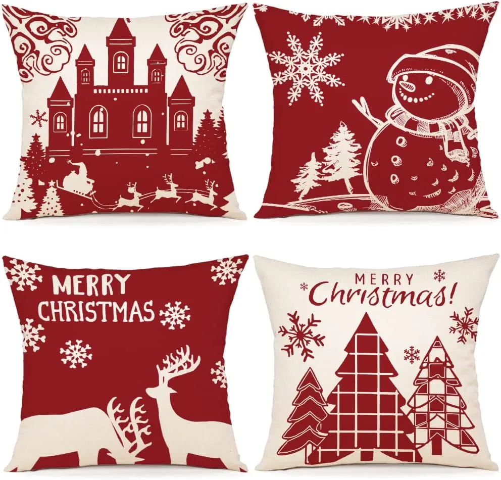 Cuscini Natalizi per Divano 4 Pack Federe Cuscini Divano 45x45 Federe Cuscini Natalizi Cotone e Lino Biancheria Cuscini per Diva