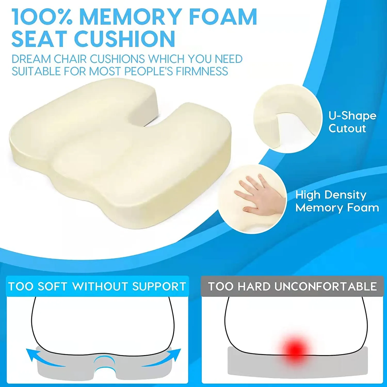 Cuscino Sedia Ufficio Ergonomico - Memory Foam Cuscino Sedia del Coccige per Sedia Rotelle, Cuscino Auto per Sollievo dal Dolore