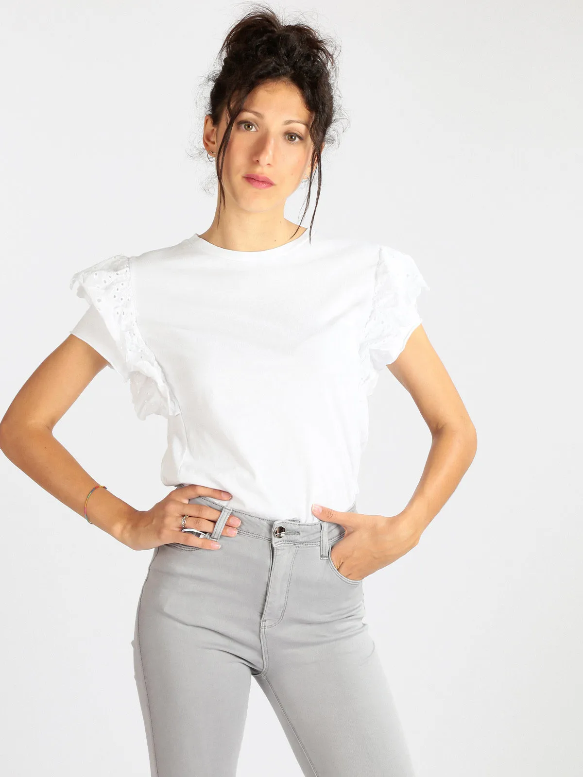 Daystar Damen T-Shirt mit Rüschenärmeln