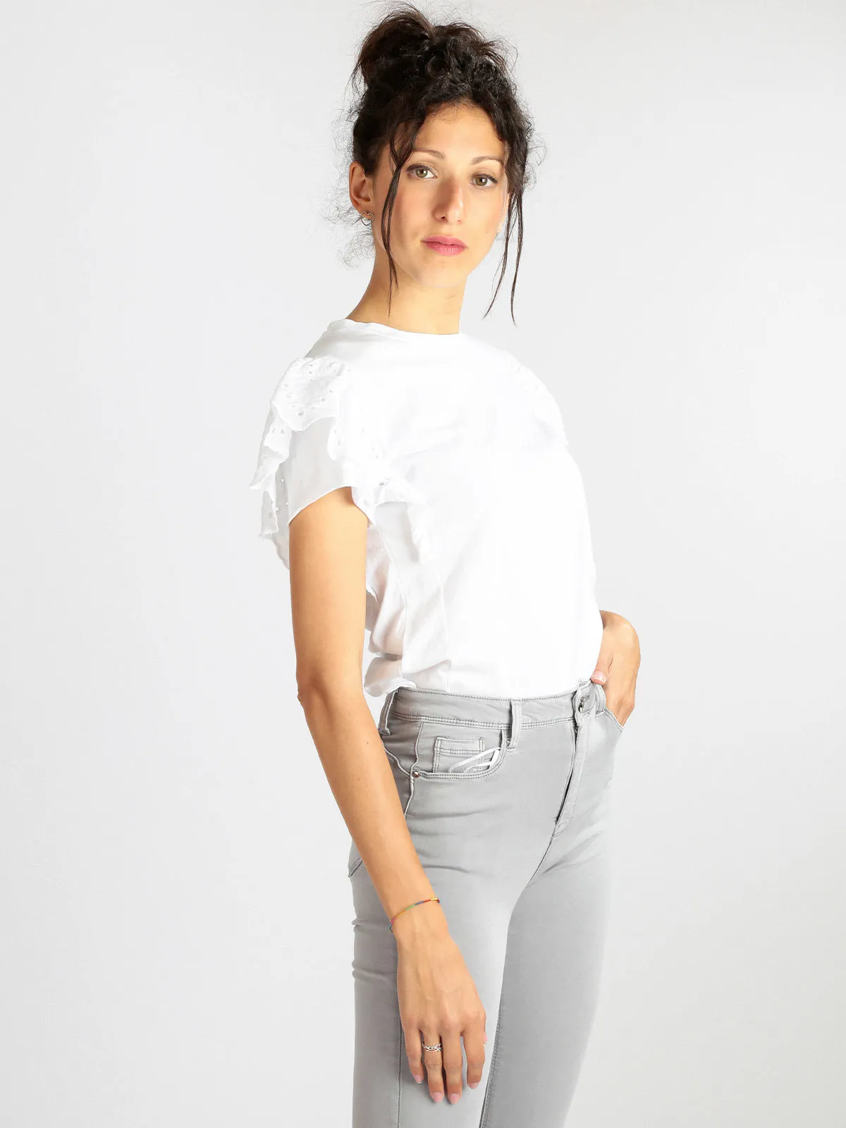 Daystar Damen T-Shirt mit Rüschenärmeln