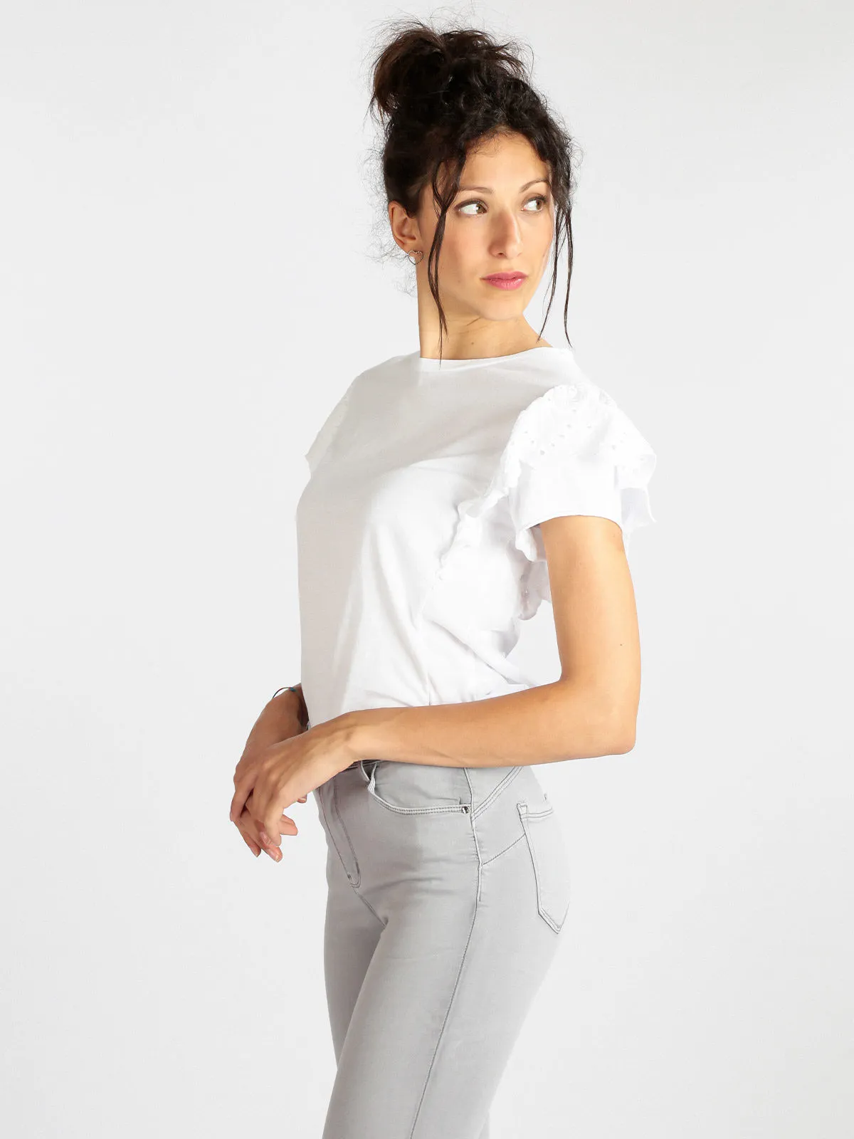 Daystar Damen T-Shirt mit Rüschenärmeln
