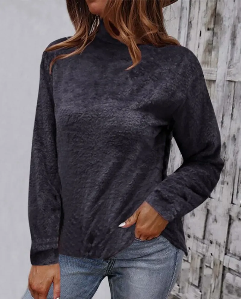 Donna Autunno Inverno Dolcevita Pullover Tinta Unita Casual Collo Alto Manica Lunga Pullover Top Casual Loose Top Camicette