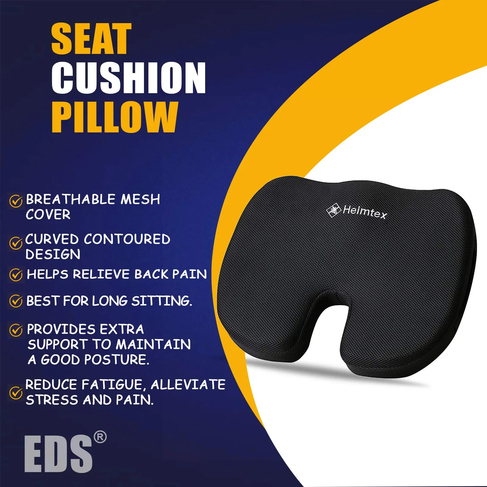 EDS - Cuscino ortopedico in memory foam, traspirante, per sedie da ufficio, sedia a rotelle, sedie da cucina, reclinabili, sedil