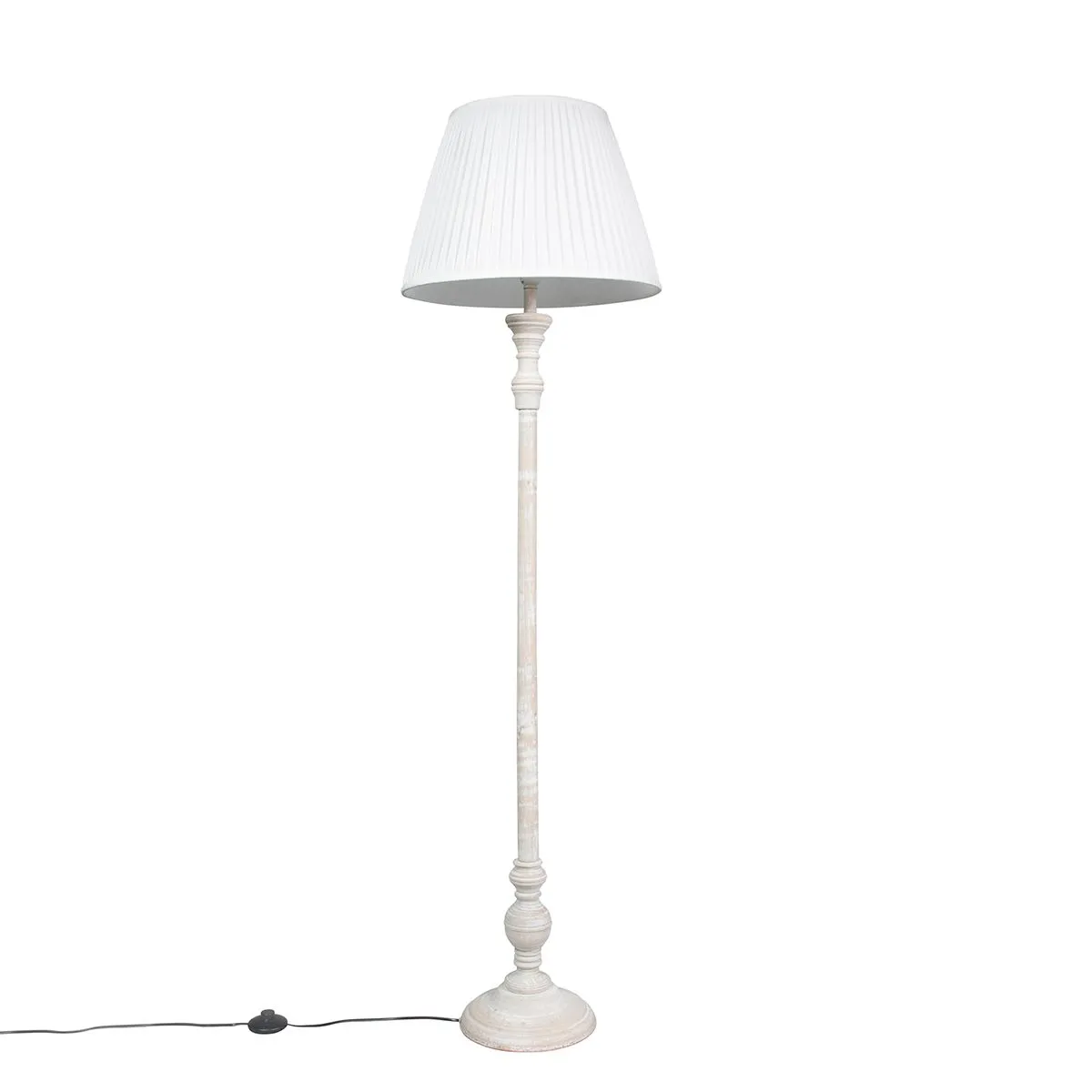 Elegante lampada da terra grigia con paralume plissettato bianco incluso Wifi A60 - Classico