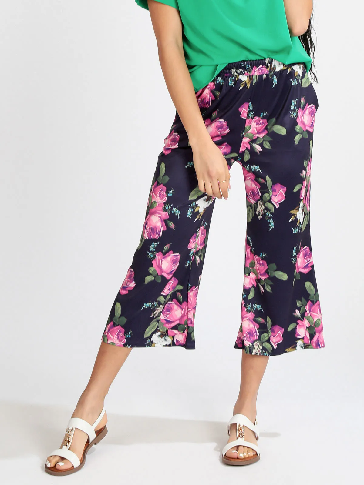 Eletta Pantalon palazzo 7/8 fleuri pour femme