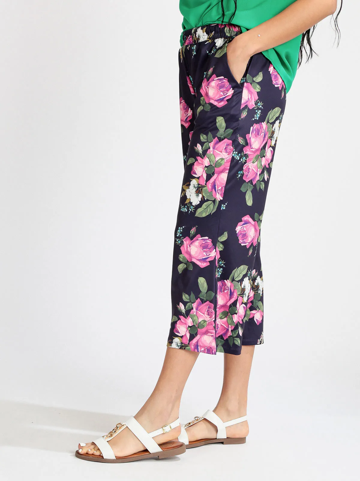 Eletta Pantalon palazzo 7/8 fleuri pour femme