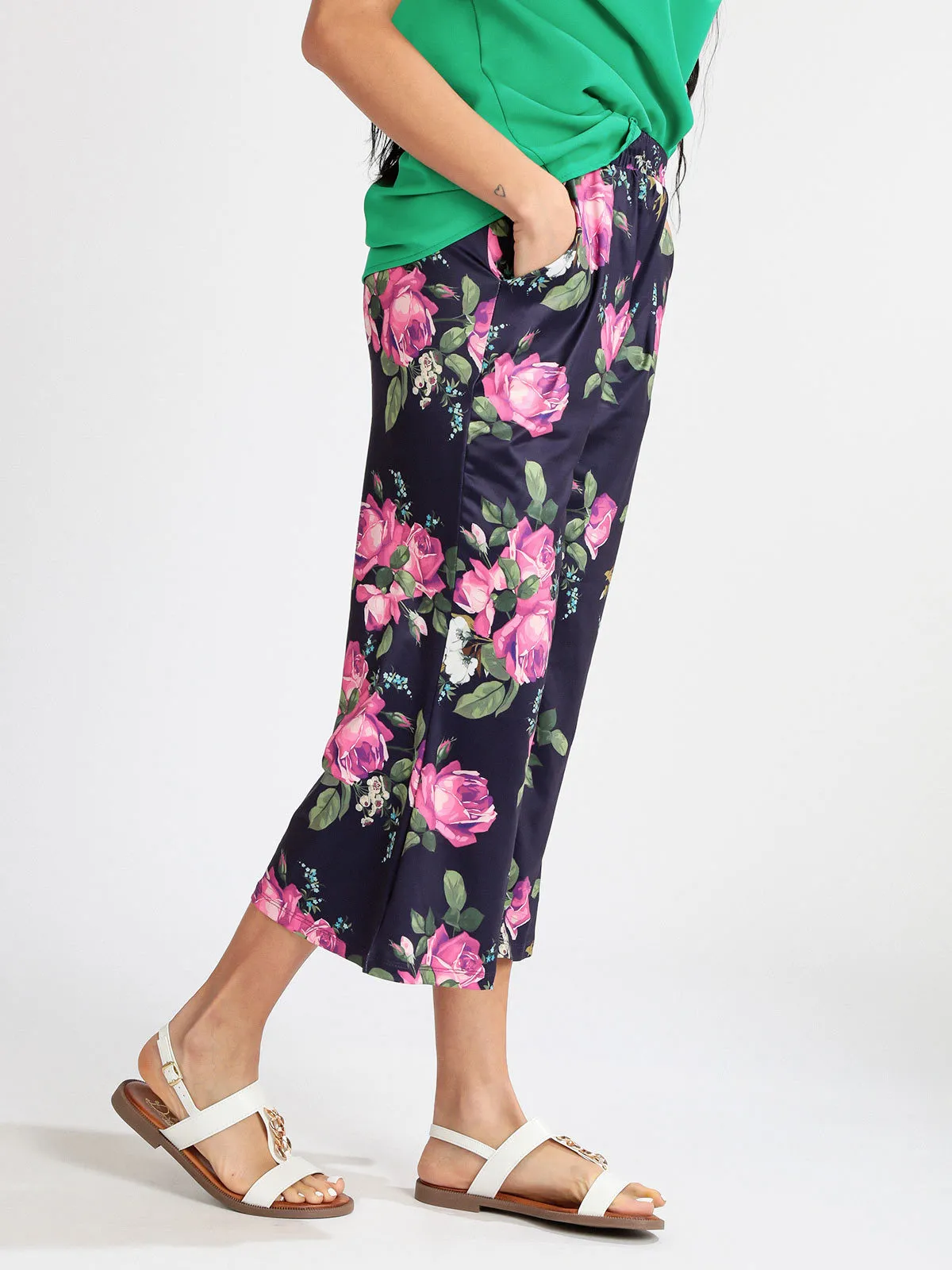 Eletta Pantalon palazzo 7/8 fleuri pour femme