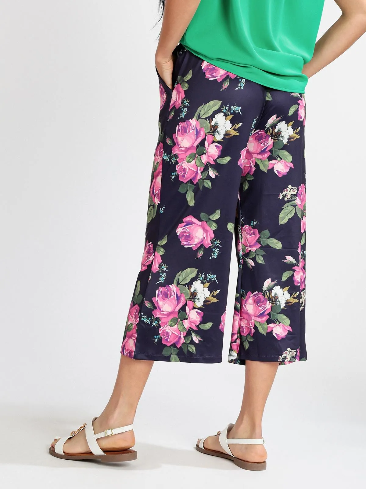 Eletta Pantalon palazzo 7/8 fleuri pour femme