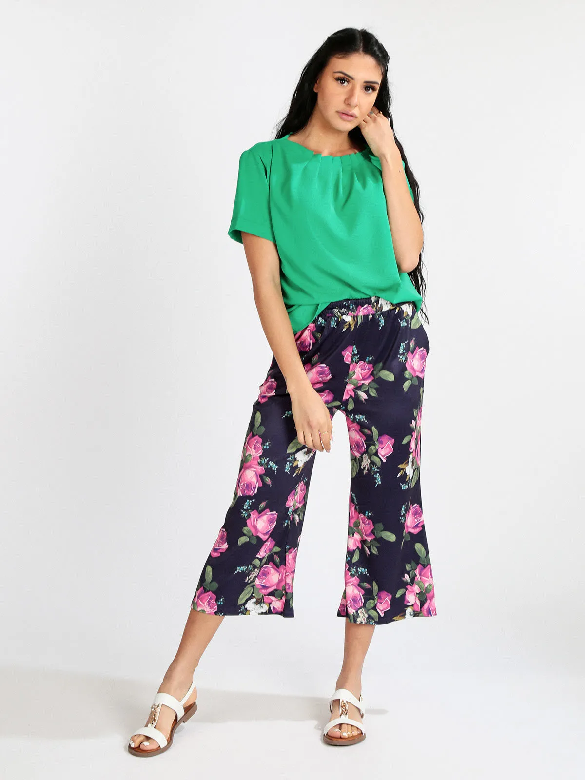 Eletta Pantalon palazzo 7/8 fleuri pour femme