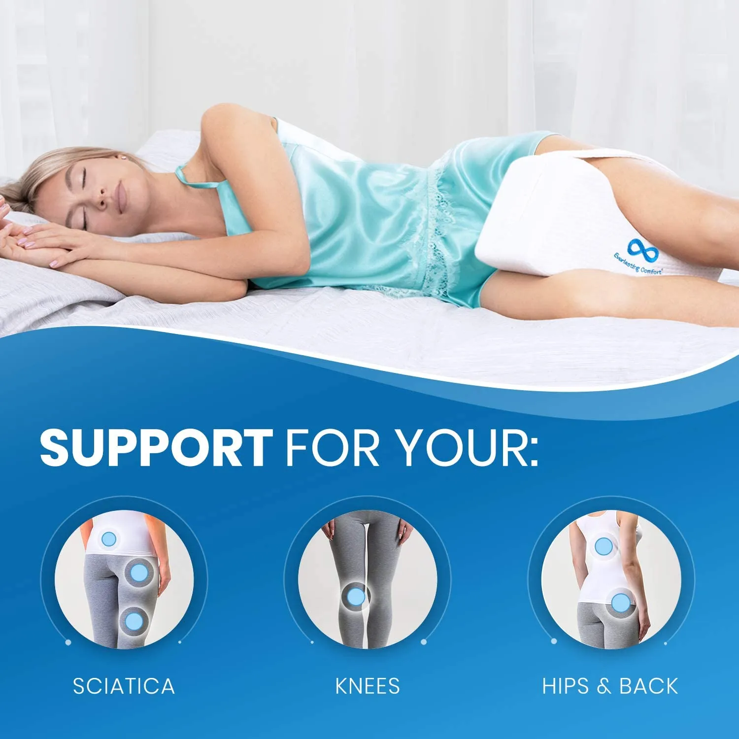 Everlasting Comfort Cuscino Gambe per Dormire -Cuscino per Gambe per Anca, Ginocchio, Supporto Lombare