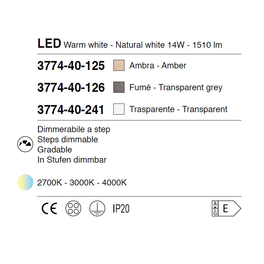 Fabas Luce  Lampada a sospensione dal design moderno a LED con singolo diffusore in vetro Deva - 14W - 2700K-3000K-4000K