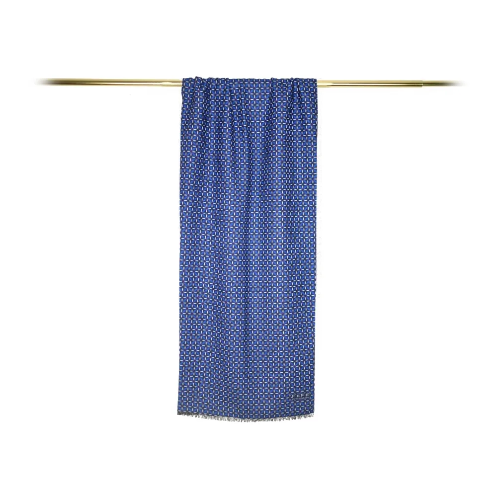 Fefè Napoli - Sciarpa Double Seventy Seta Fiori Blu - Sciarpe e Foulard - Handmade in Italy - Luxury Exclusive Collection