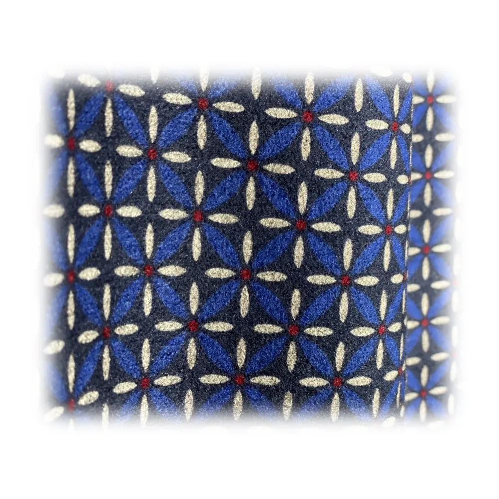 Fefè Napoli - Sciarpa Double Seventy Seta Fiori Blu - Sciarpe e Foulard - Handmade in Italy - Luxury Exclusive Collection