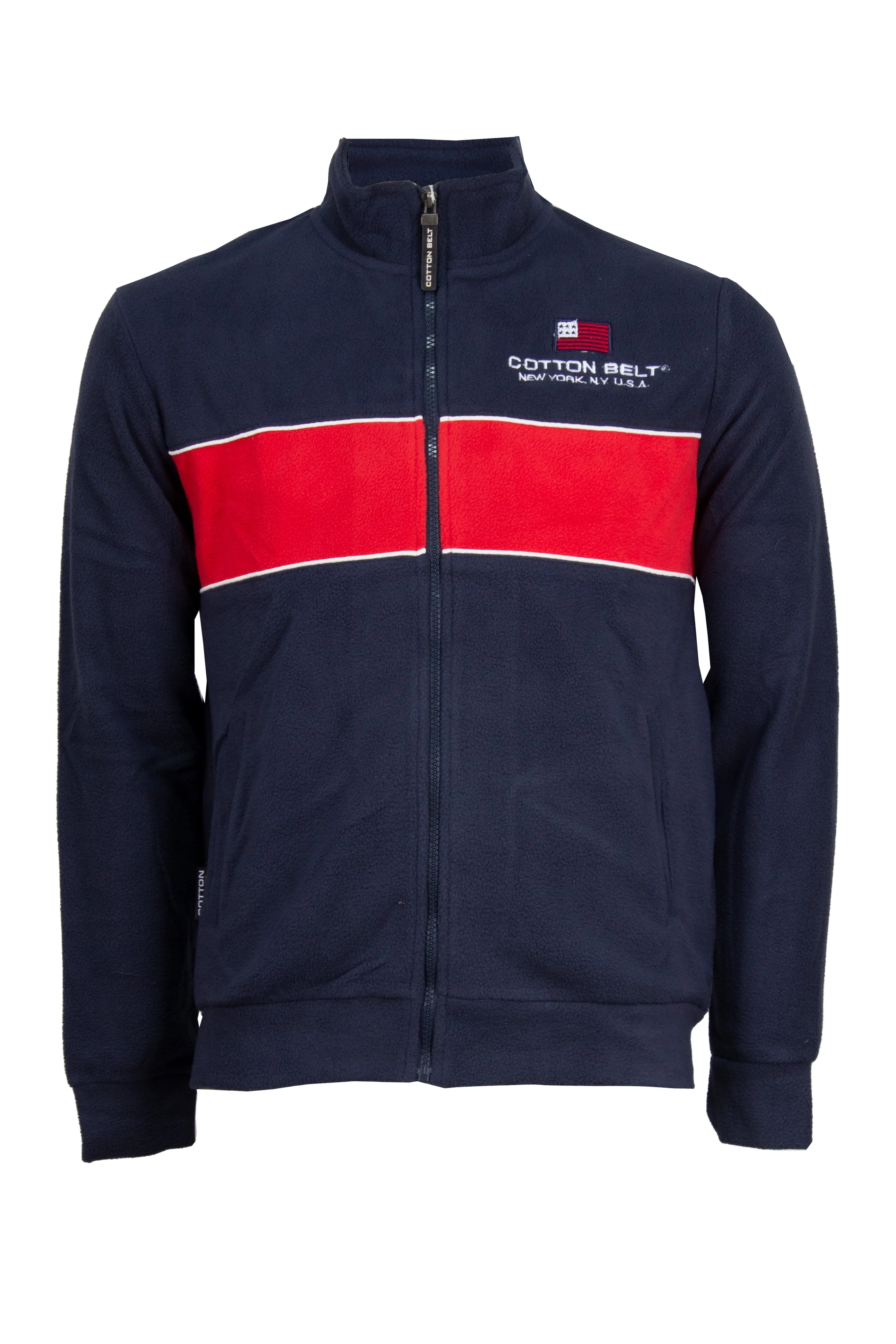 Felpa Cotton Belt in pile full zip con banda colorate e ricamo in rilievo
