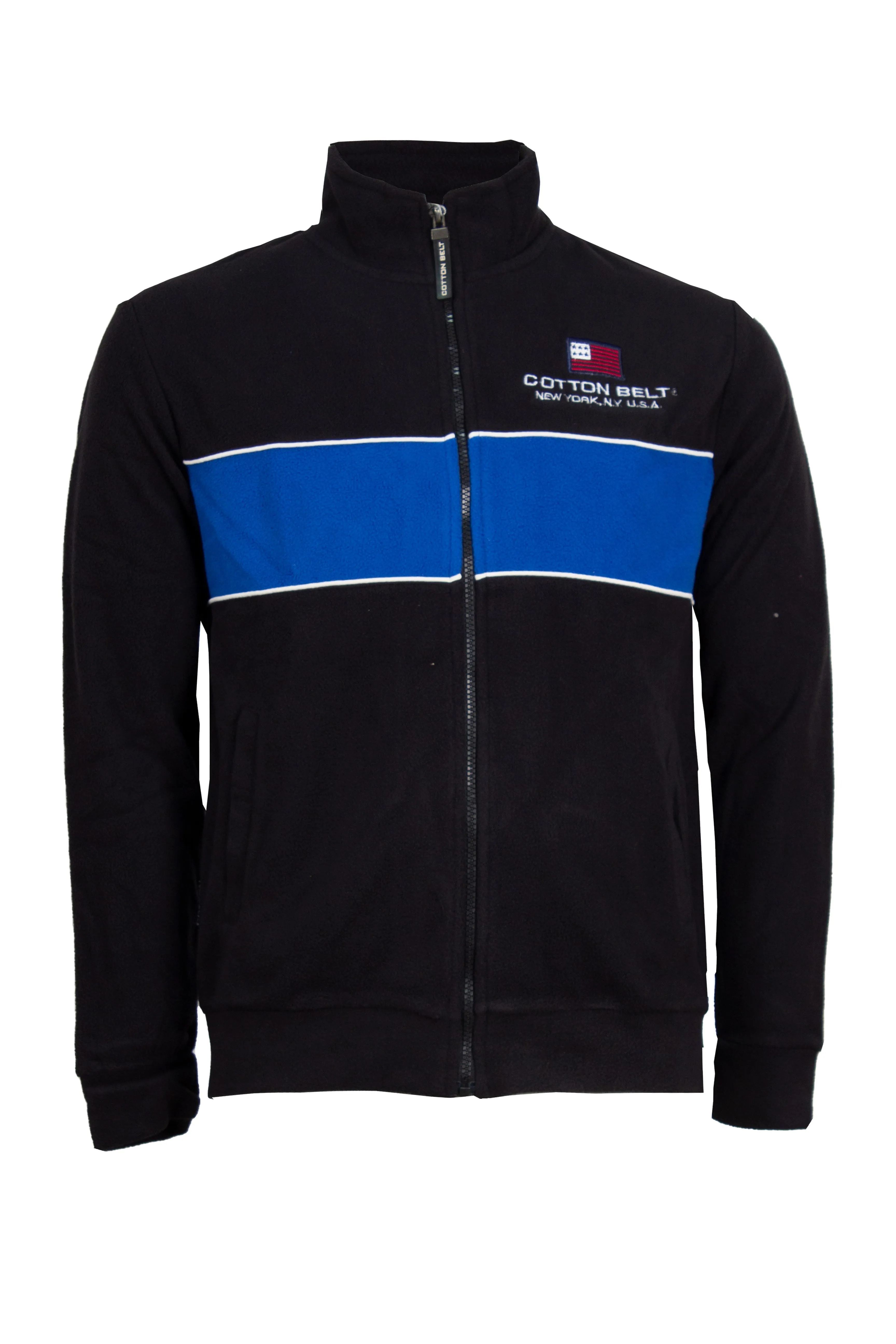 Felpa Cotton Belt in pile full zip con banda colorate e ricamo in rilievo