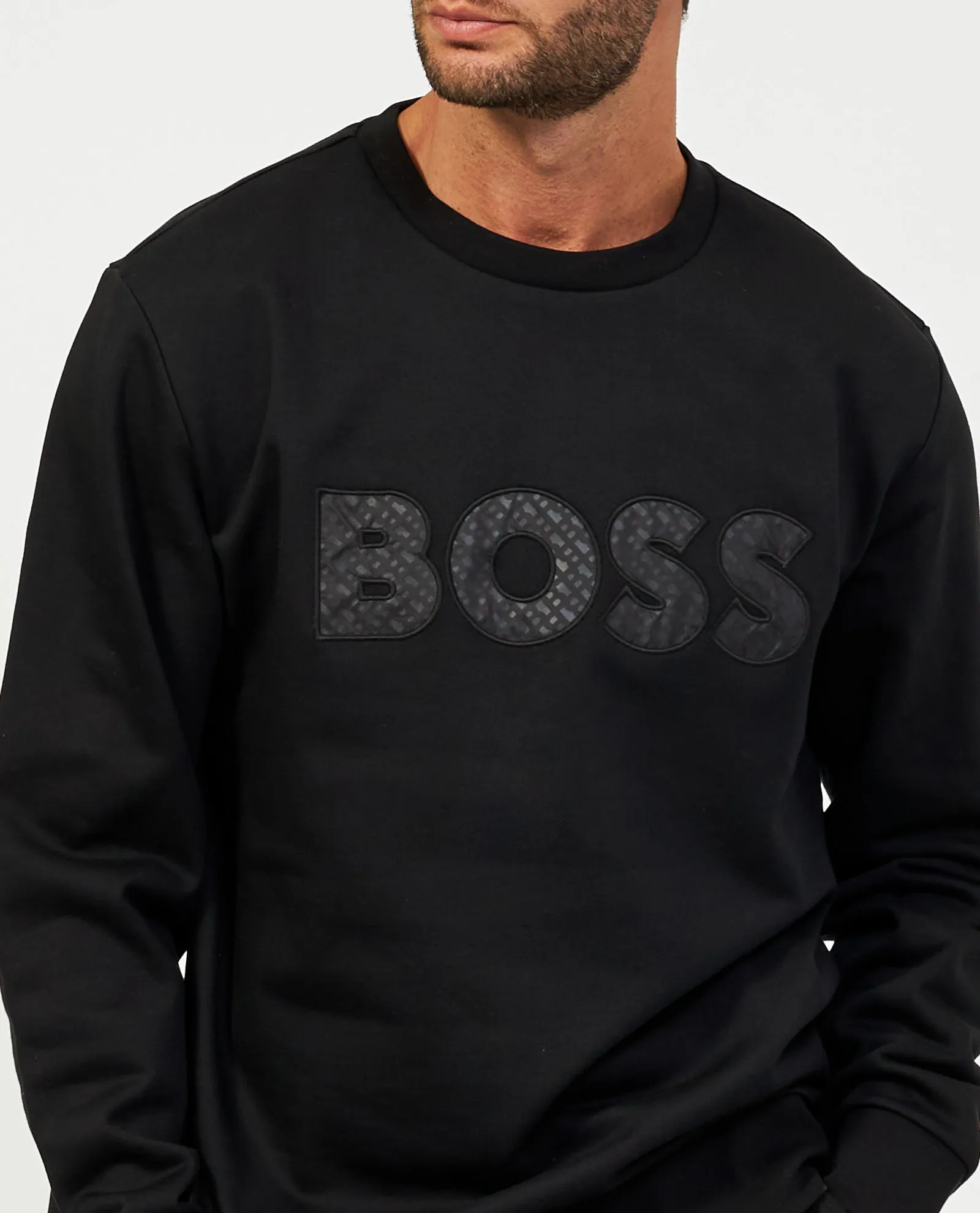 Felpa uomo Boss nera girocollo