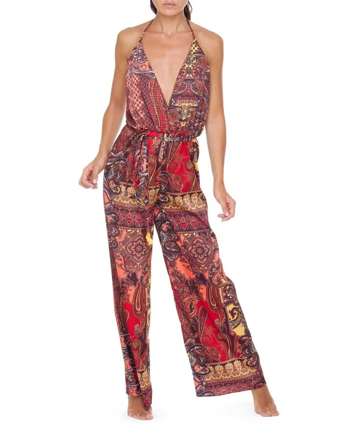 FK Effek Vestito Donna 0487 P-ES Leggero Tuta Lunga Scollatura Nuovo 01 FANTASIA