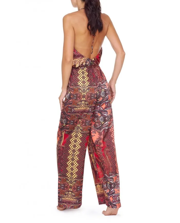 FK Effek Vestito Donna 0487 P-ES Leggero Tuta Lunga Scollatura Nuovo 01 FANTASIA