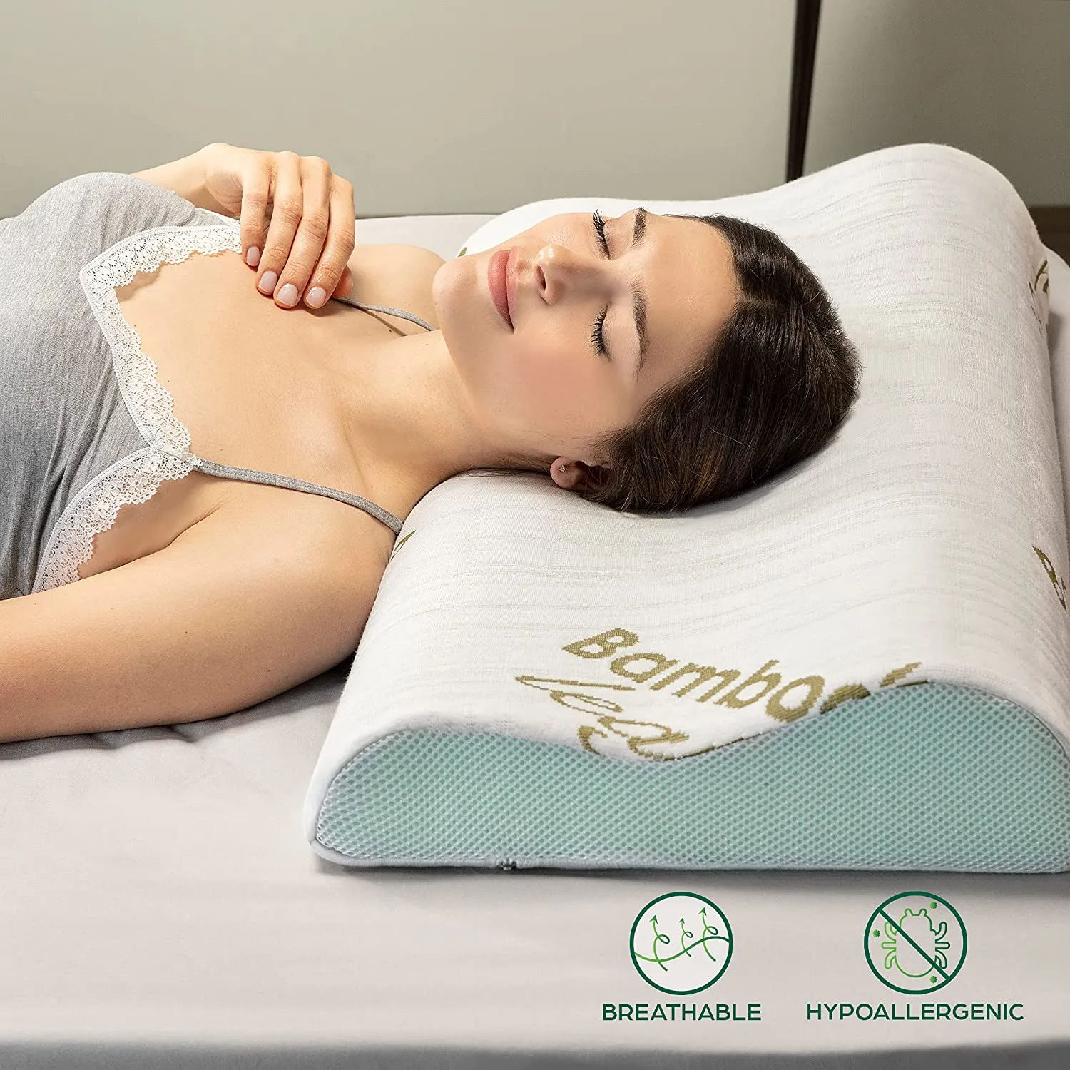 Flowen Cuscino Cervicale Memory Foam per Dormire Ortopedico Alto Aloe Vera Dispositivo Medico per Supporto al Collo Ergonomico G
