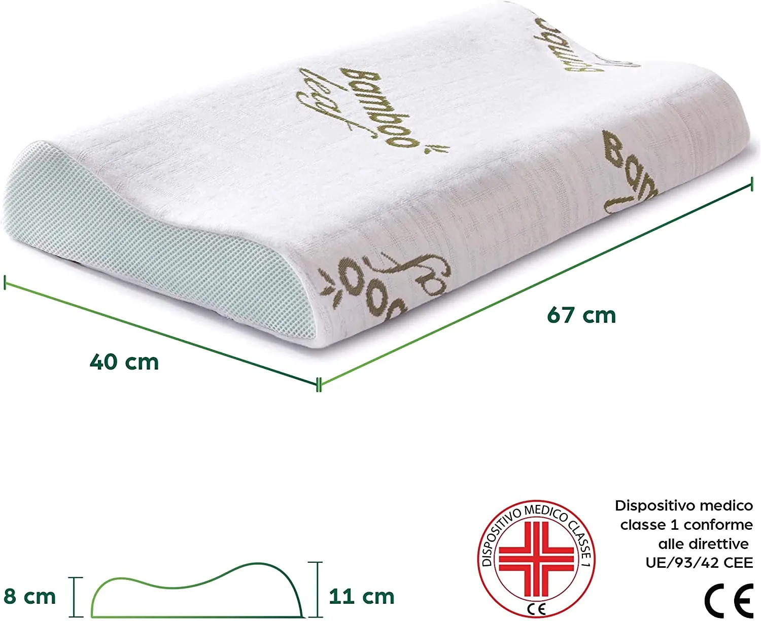 Flowen Cuscino Cervicale Memory Foam per Dormire Ortopedico Alto Aloe Vera Dispositivo Medico per Supporto al Collo Ergonomico G