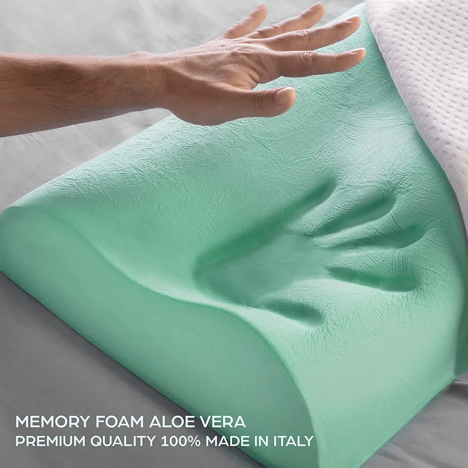 Flowen Cuscino Cervicale Memory Foam per Dormire Ortopedico Alto Aloe Vera Dispositivo Medico per Supporto al Collo Ergonomico G