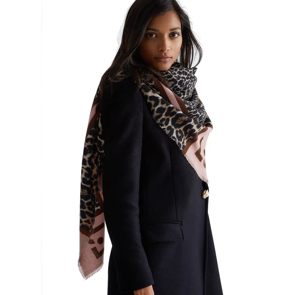 Foulard Donna 120 x 120 cm LIU JO in Tessuto stampa Animalier con Logo colore Naturale