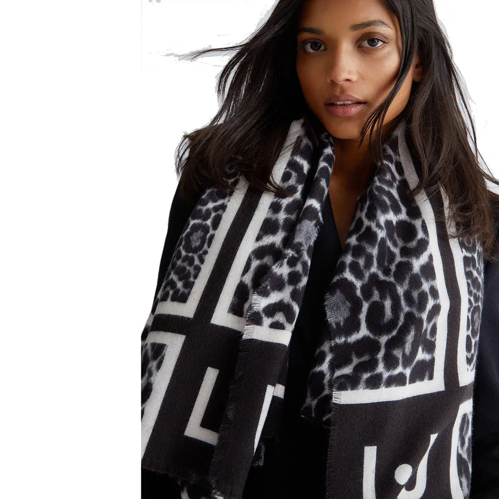 Foulard Donna 120 x 120 cm LIU JO in Tessuto stampa Animalier con Logo Nero