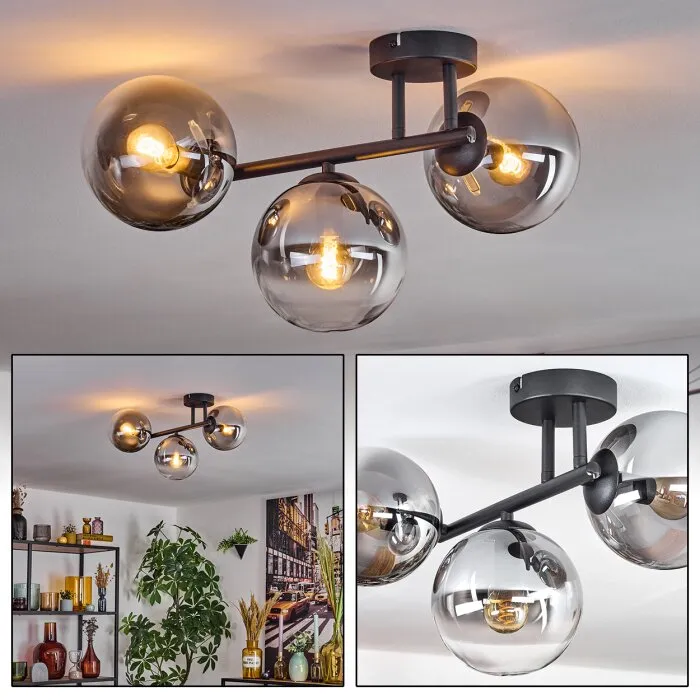 Gastor Plafoniera, Lampada a sfera Chiaro, Grigio fumo, 3-Luci
