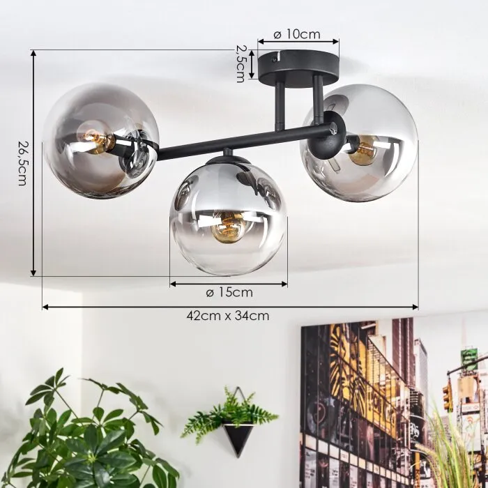 Gastor Plafoniera, Lampada a sfera Chiaro, Grigio fumo, 3-Luci