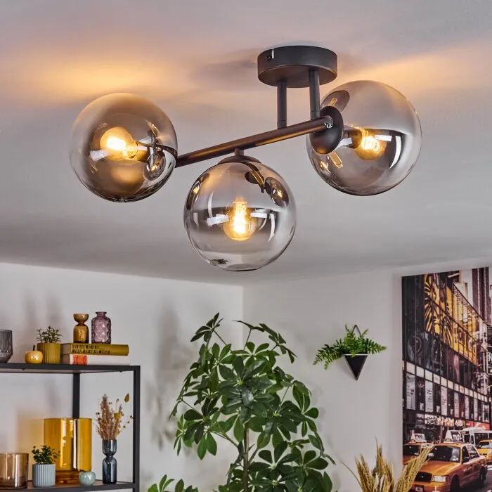 Gastor Plafoniera, Lampada a sfera Chiaro, Grigio fumo, 3-Luci
