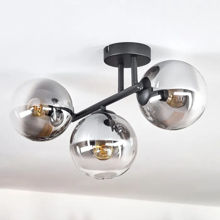 Gastor Plafoniera, Lampada a sfera Chiaro, Grigio fumo, 3-Luci