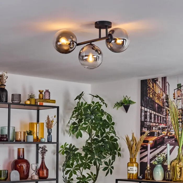 Gastor Plafoniera, Lampada a sfera Chiaro, Grigio fumo, 3-Luci