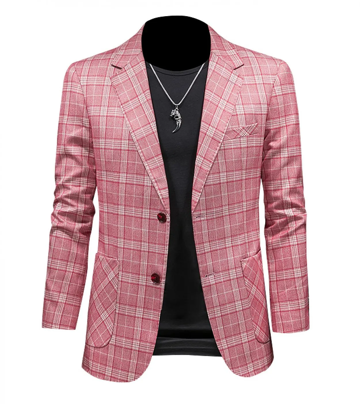 Giacca blazer scozzese rosa kaki 5xl Giacca sportiva da uomo stile slim fit Blazer da ballo per uomo Casual Club Stage Wear Q130
