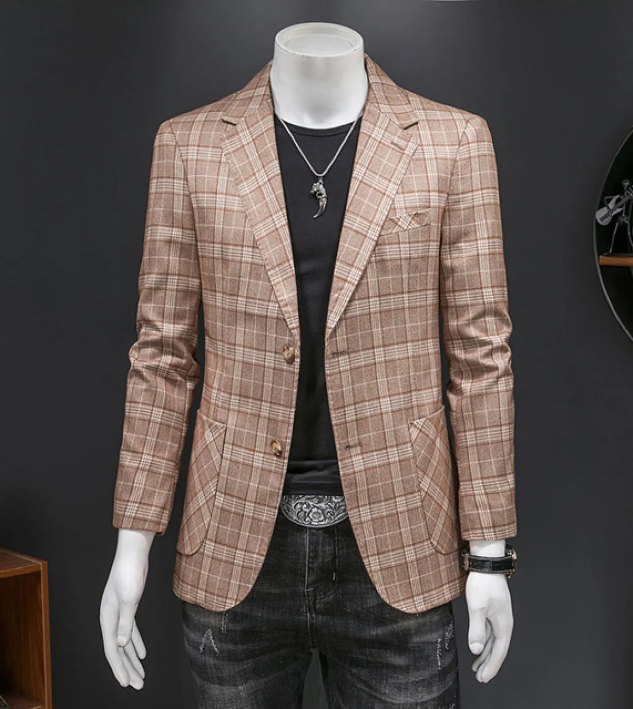 Giacca blazer scozzese rosa kaki 5xl Giacca sportiva da uomo stile slim fit Blazer da ballo per uomo Casual Club Stage Wear Q130