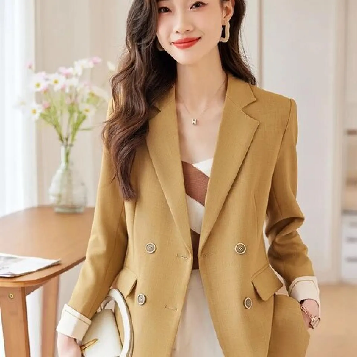 Giacca da donna alla moda Giacca da cappotto casual femminile doppiopetto a maniche lunghe verde grigio giallo nero