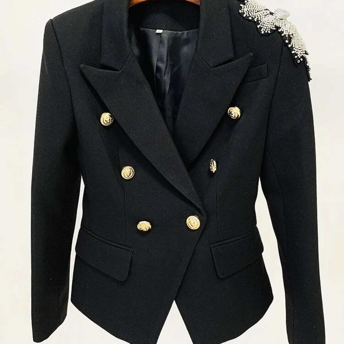 Giacca da donna firmata High Street 2022 Splendidi fiori con perline Appliques Doppio petto Bottoni di leone Blazer Blazer