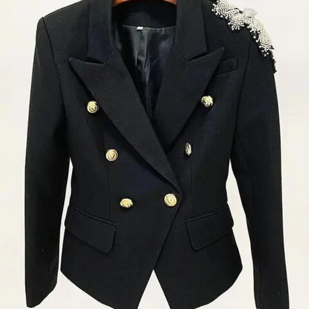 Giacca da donna firmata High Street 2022 Splendidi fiori con perline Appliques Doppio petto Bottoni di leone Blazer Blazer