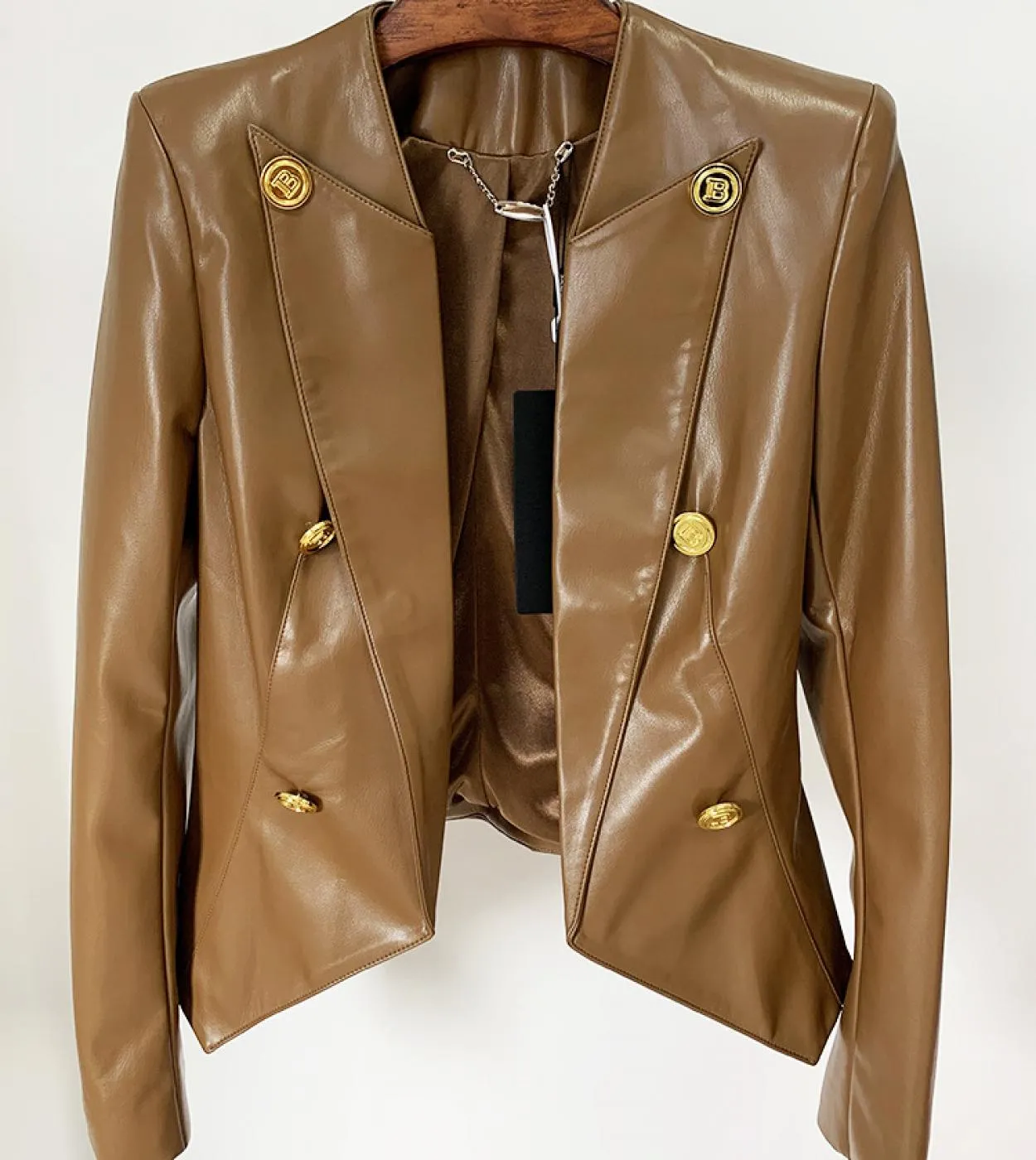 Giacca marrone nera Pu Leather Women New Designer in metallo doppio petto con bottoni giacca blazer tuta capispalla cappotto