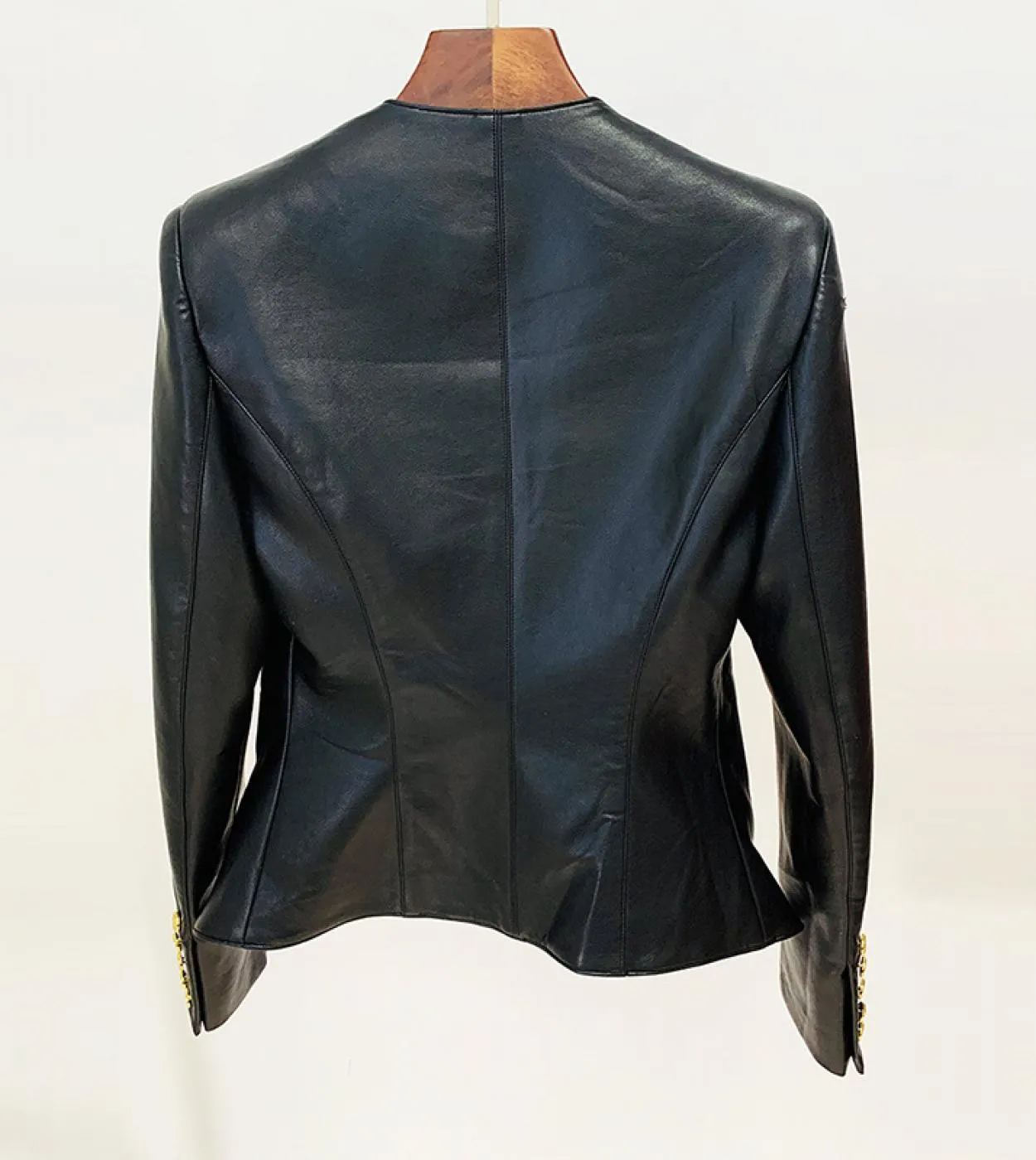 Giacca marrone nera Pu Leather Women New Designer in metallo doppio petto con bottoni giacca blazer tuta capispalla cappotto
