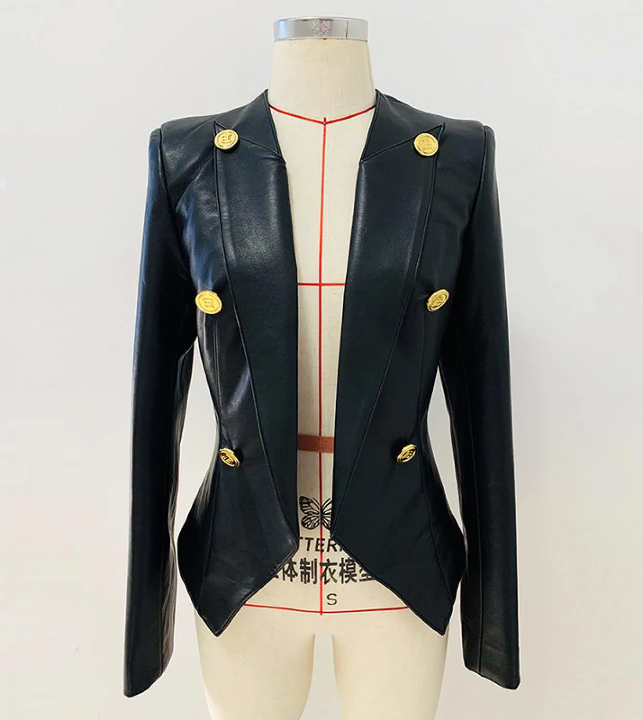Giacca marrone nera Pu Leather Women New Designer in metallo doppio petto con bottoni giacca blazer tuta capispalla cappotto
