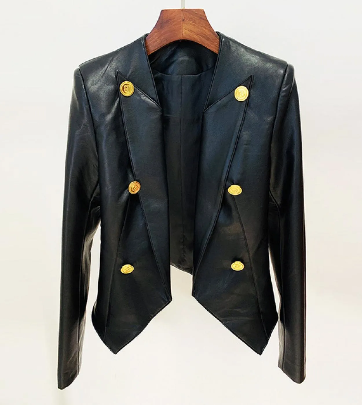 Giacca marrone nera Pu Leather Women New Designer in metallo doppio petto con bottoni giacca blazer tuta capispalla cappotto