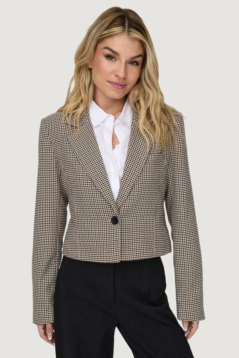 Giacca Only onladison l/s crop check blazer tlr Beige chiaro