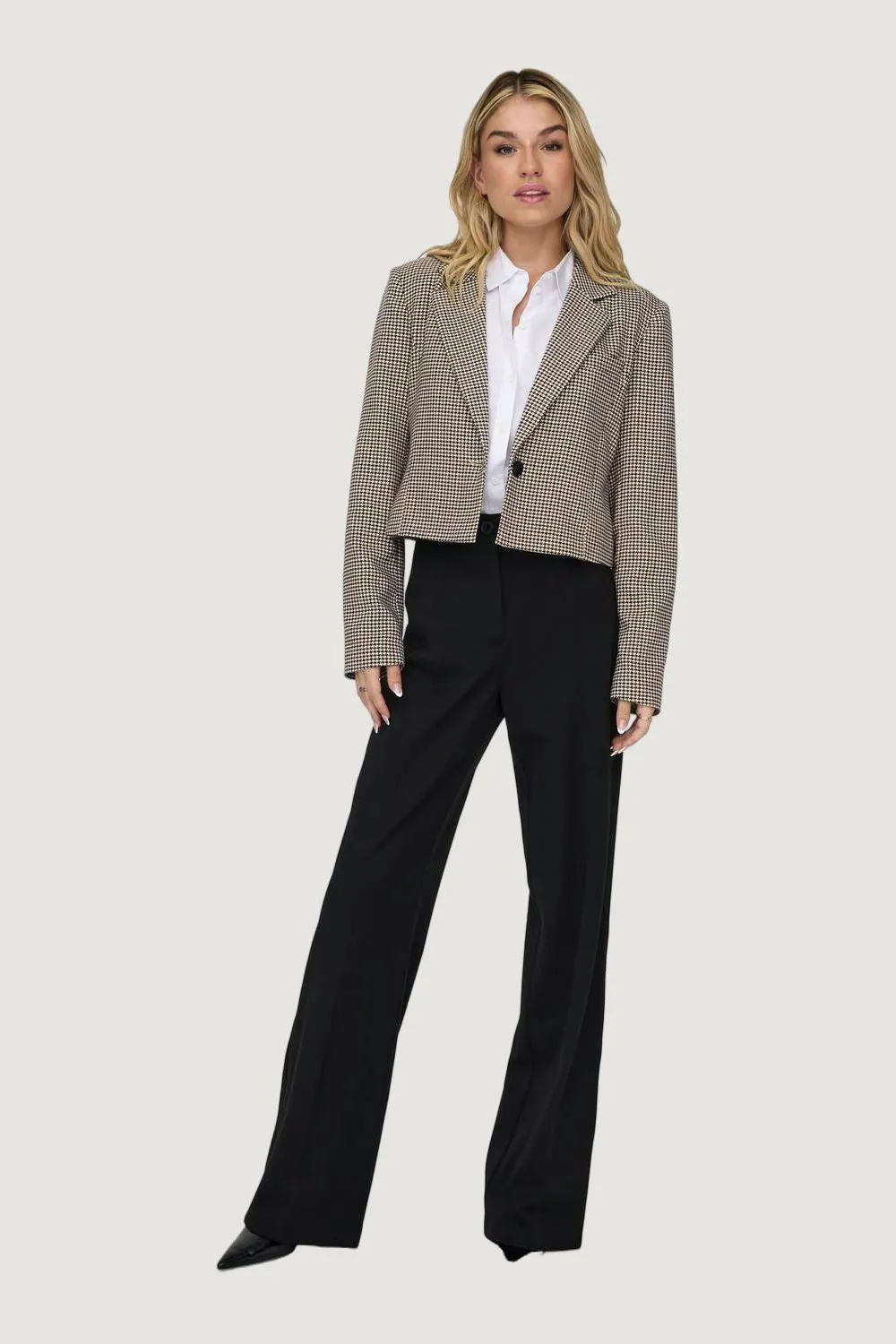 Giacca Only onladison l/s crop check blazer tlr Beige chiaro